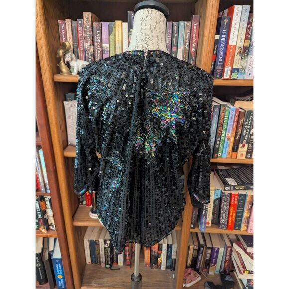 Vintage 80s 90s Silk Handbeaded Womens Size XL Sequin Blouse Top Shirt New Years - Picture 3 of 5